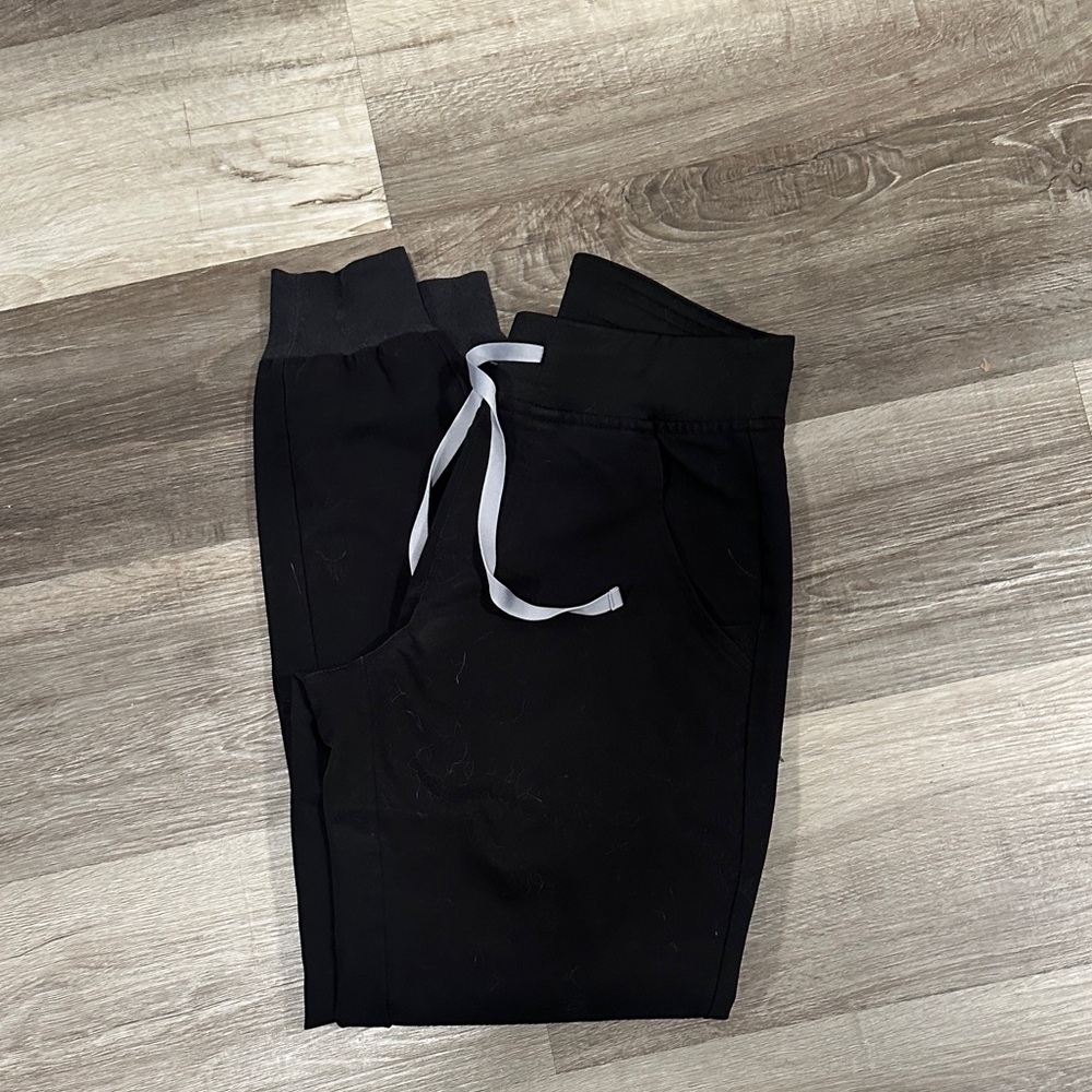 Figs Black Track Pants with White Drawstring